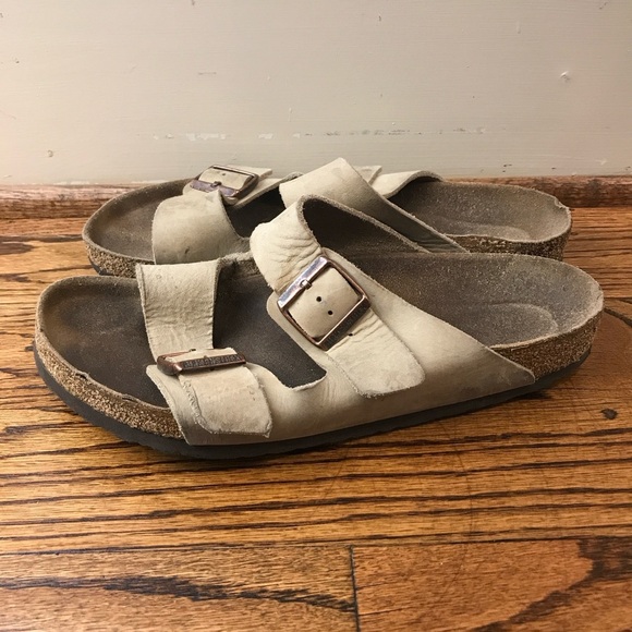 Birkenstock Cream Arizona Leather Men's Sandals - Picture 1 of 6